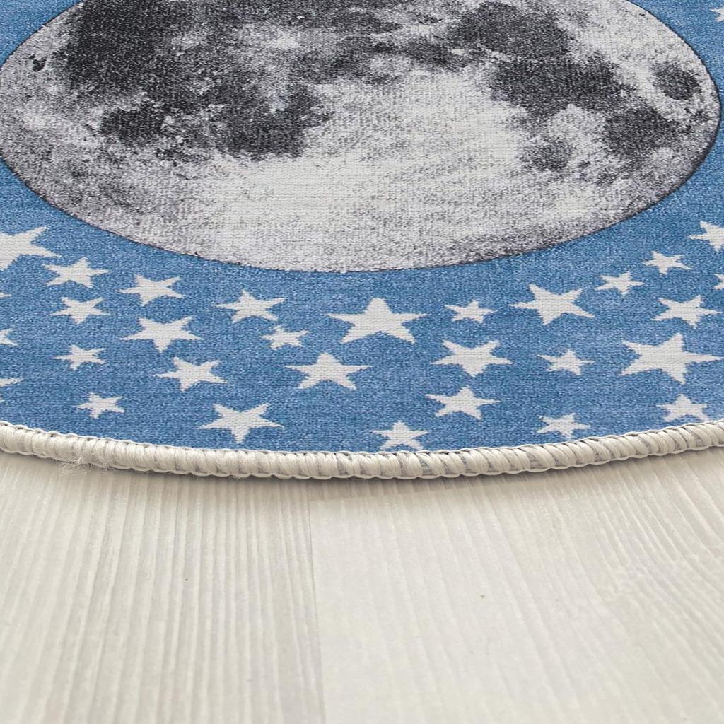 Dekorativer, gewebter Baumwollboden mit Mond- und Sternenmuster, maschinengewebt, feiner, schmutzabweisender, waschbarer moderner Raumteppich