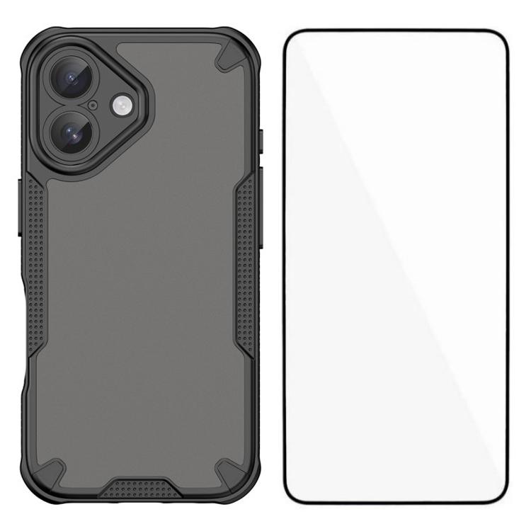 

WANLONFENG MFFJ Series For iPhone 16 Case Anti Drop TPU Phone Back Cover with Screen Film Black