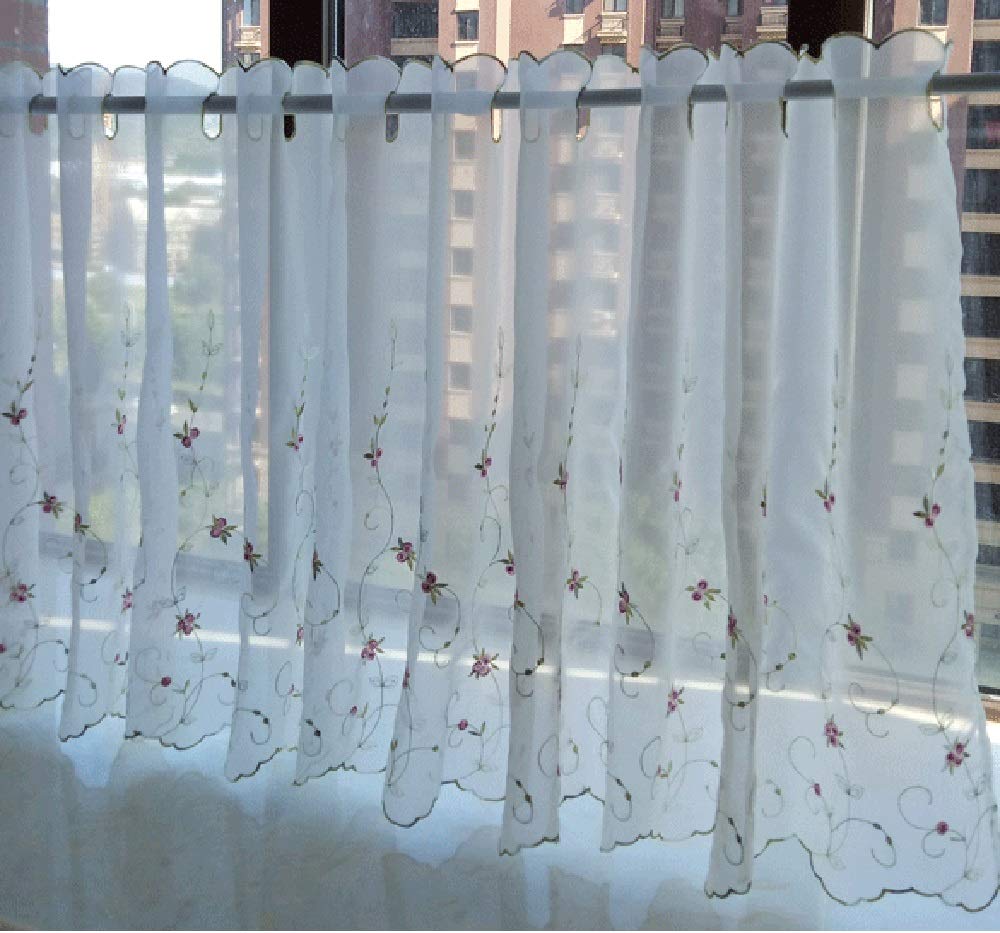 

Пасторальные белые кружевные шторы с цветочным узором и зелеными листьями, хорошие кафе, короткие, 9 размеров на выбор для маленького кофейного окна, 1 ширина 170 см х длина 60 см
