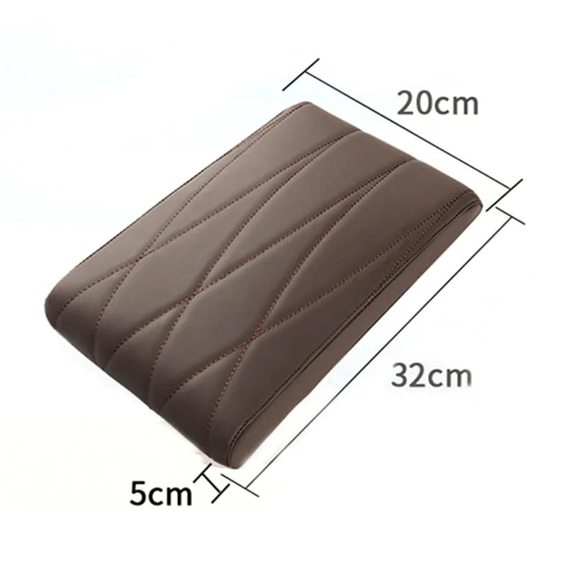 Napa Leather Memory Foam Car Armrest Mat Booster Console Universal Center Cushion Stripe Rhombus Embroider Armrest Seat Box