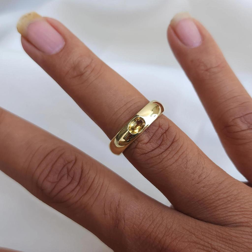 Natural Citrine Gemstone 925 Sterling Silver Yellow Gold Overlay Ring Jewelry, Citrine Band Ring