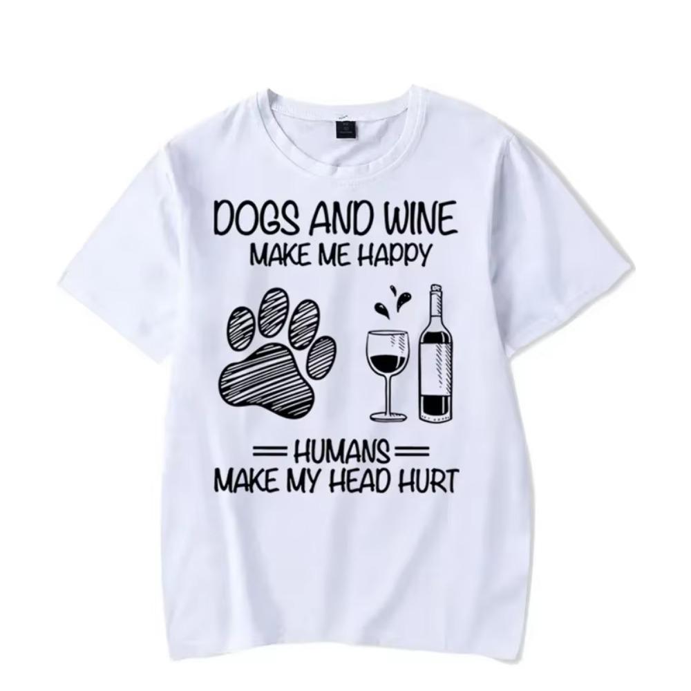 Dogs and Wine Make Me Happy Graphic Tshirt Funny Paw Fashion Harajuku T-shirt Hip Hop Men Brand T-shirt Trend Oversize Tee Shirt