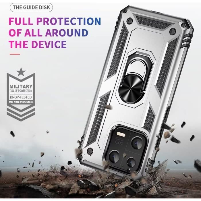 Coque de protection - E.F.CONNECTION - pour Xiaomi 13T/13T Pro - Argenté - Rigide - Support à anneau intégré