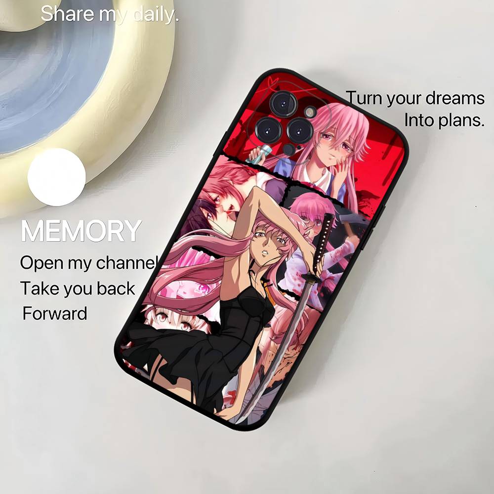 Future Diary Gasai Yuno Black Silicone Phone Case For Iphone 17 Air 16 15 14 13 12 11 Pro Max Plus Back TPU