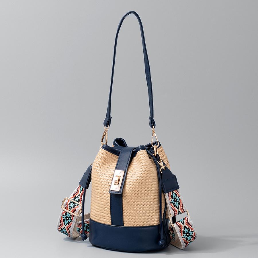 

Женская сумка-ведро из искусственной кожи и соломы, дорожные сумки с широкой прошитой ручкой и завязками на шнурке, ручная работа, новая