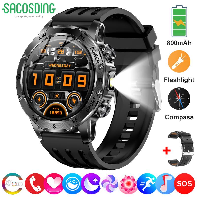 SACOSDING Military Smart Watch for Men(Answer/Dial Calls) with Compass,Sports Waterproof Fitness Watch with for Android and iOS, DIY Screen Smartwatch