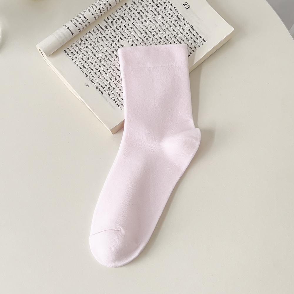 Women's Long Tube Socks Autumn and Winter Simple Solid Colors Pile Socks Ins Trendy Cotton Flat Mouth Middle Tube Socks