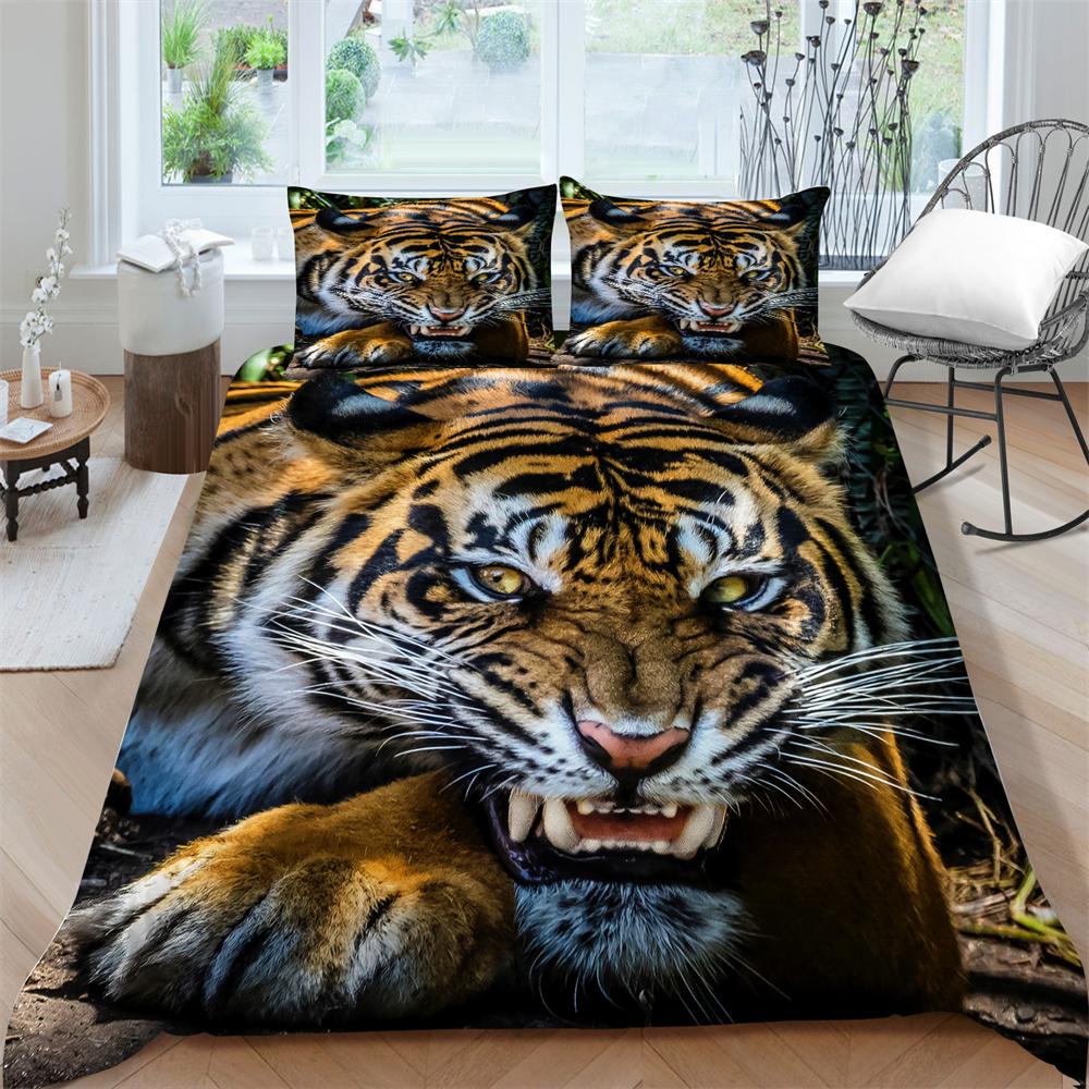 Bettwäsche-Sets, cooler Tiger-Druck, Bettbezug-Sets, Teenager-Schlafzimmer, Bettwäsche, Kissenbezüge, Tagesdecken, atmungsaktiv