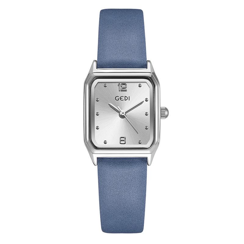 Gedi Women's Square Dial Leather Strap Quartz Waterproof Watch