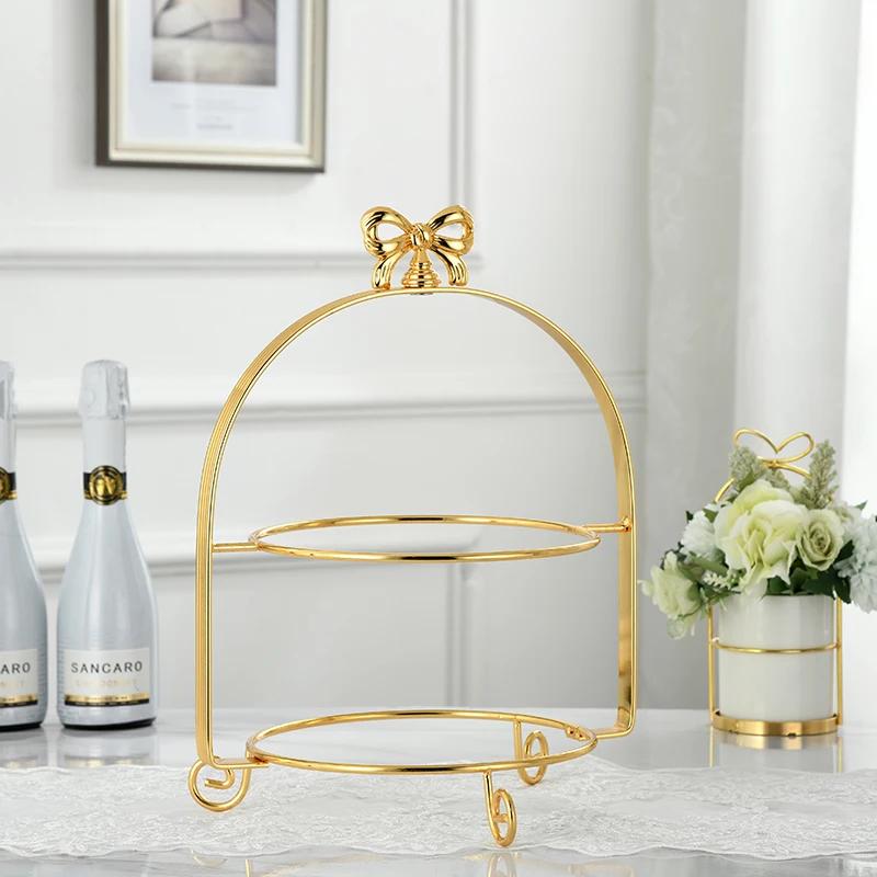 Single Layer Two Layers Three Layers Bow Metal Cake Stand Gold Silver Round Pearl Dessert Cake Pan Fruit Tray Display Stand