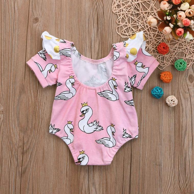 Newborn Baby Girl Cute Cartoon Swan Lace Romper Bodysuit Clothes Outfits II