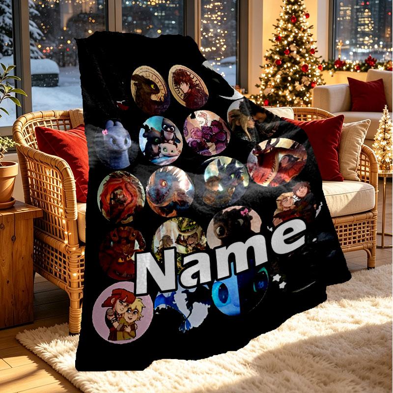 Custom Name Personalized How to Train Your Dragon Print Blanket, Home Decor, Bedroom, Sofa, Camping, Couch, Gifts for Birthday Christmas