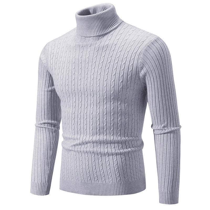 Autumn Winter Men's Turtleneck Sweaters Autumn Knitted Striped Streetwear Warm Long Sleeved Pullover Solid Color Basic Style Casual Tops