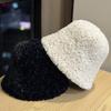 New Fisherman Hat Women's Autumn and Winter Solid Color Versatile Warm Plush Basin Hat Niche Design Plain Face Covering Bucket Hat