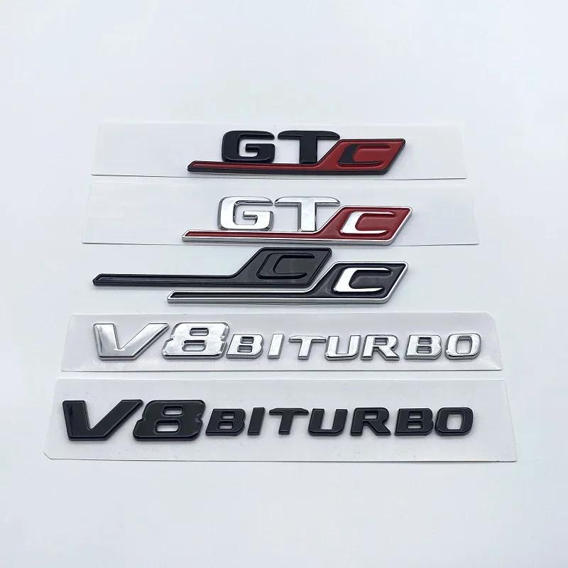 HXBQK1 3D Flat Letters ABS Emblem GT GTC V8biturbo for Mercedes Benz AMG Car Trunk Lid Nameplate Badge Logo Sticker Chrome Glossy Black
