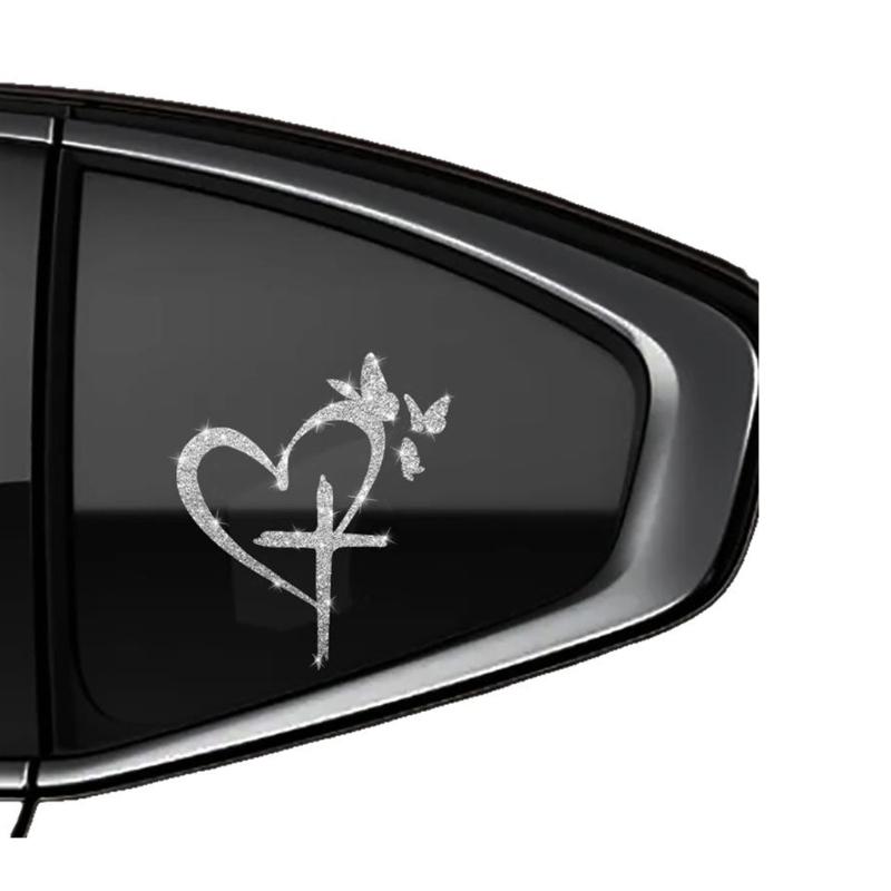 Sparkling PET Car Decal with Heart and Butterfly Symbols for Decorative Placement on Suitable Vehicle Body Areas