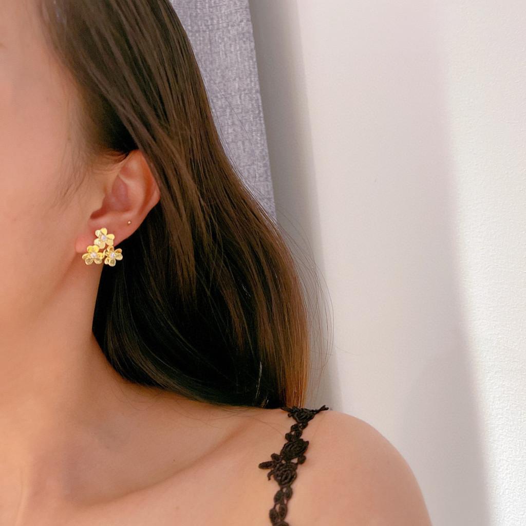 Flower earrings Lucky Grass pure silver earrings+Asian gold material original logo electroplating 18K