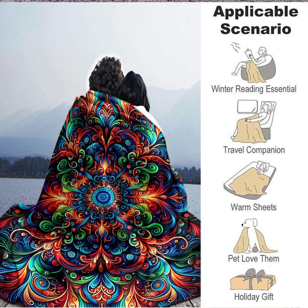 1pc Psychedelic Patterns Soft & Warm Polyester Knit Blanket, Digital Printed, All-Season Throw for Napping, Traveling, Sofa Yy250906015