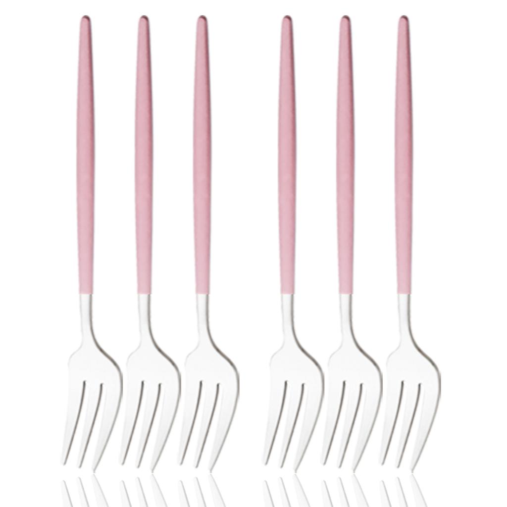 6Pcs Pink Gold Dinnerware Set Stainless Steel Small Fork Cutlery Cake Fork Fruit Fork Dessert Fork Flatware Kitchen Accessory