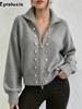 Solid Color Chunky Double Button Stand Collar Zip-Up Knit Cardigan Coat Autumn New Fashion Top
