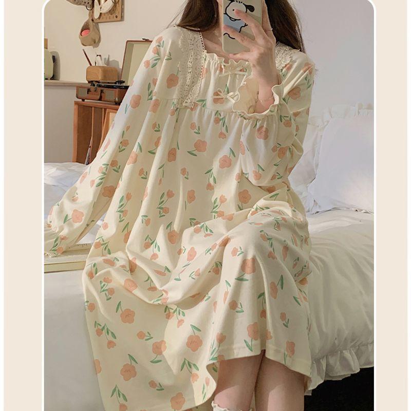 

Ночная рубашка с длинными рукавами для девочек на весну и осень, милая и милая ночная рубашка принцессы, домашняя одежда для студентов, женская пижама 2XL