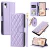 For iPhone XR Leather Case Rhombus Grid Flip Wallet Phone Cover with Straps