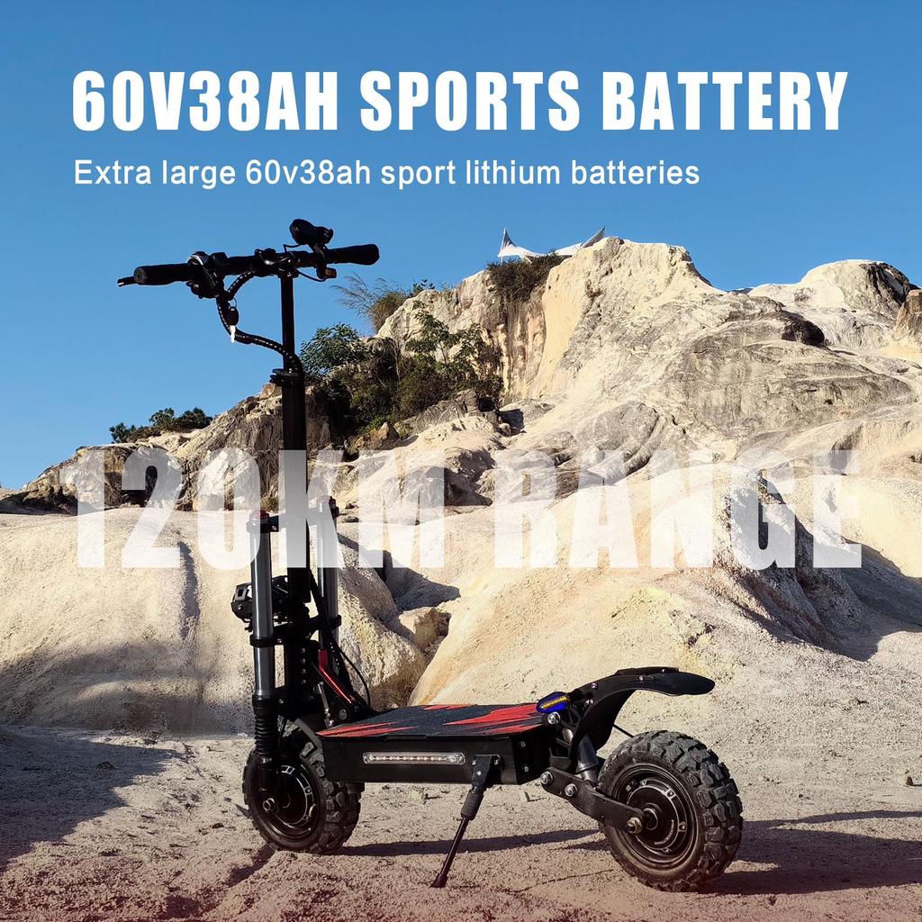 Boyueda Hulajnoga elektryczna z podwójnym silnikiem S3-11, 6000W, 60V38Ah, zasięg 120km, prędkość maksymalna 85km/h, hamulce hydrauliczne, opony terenowe 11", składana e-hulajnoga