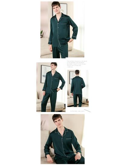 Men's Silk Long Sleeve Pajama Set - Thin Ice Silk Couples Home Wear