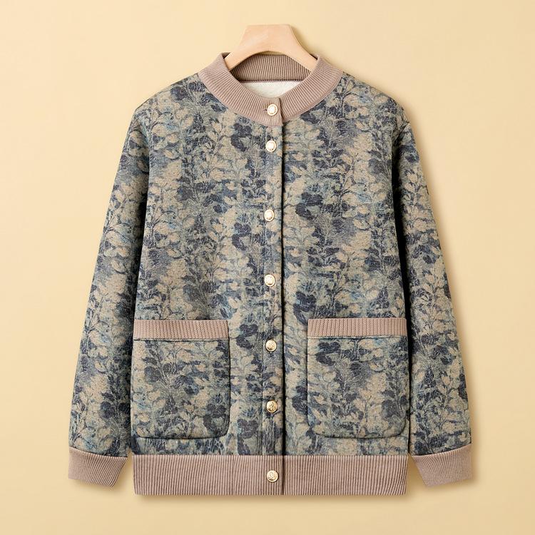 

Осень и Зима Круглый Вырез Принт Плюс Бархатная Подкладка Вязаный Кардиган Женский Свободный Повседневный Пиджак Среднего и Пожилого Возраста Платье для Новой Мамы 5XL зелёный