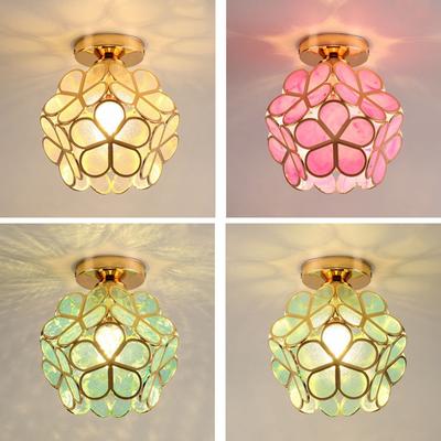 Lampada da Soffitto LED a Sfera di Fiori Nordica 12W E27 Ferro Tiffany Petali Acrilici Intarsiati Lampadario Corridoio Ingresso Decorazione Casa Plafoniera