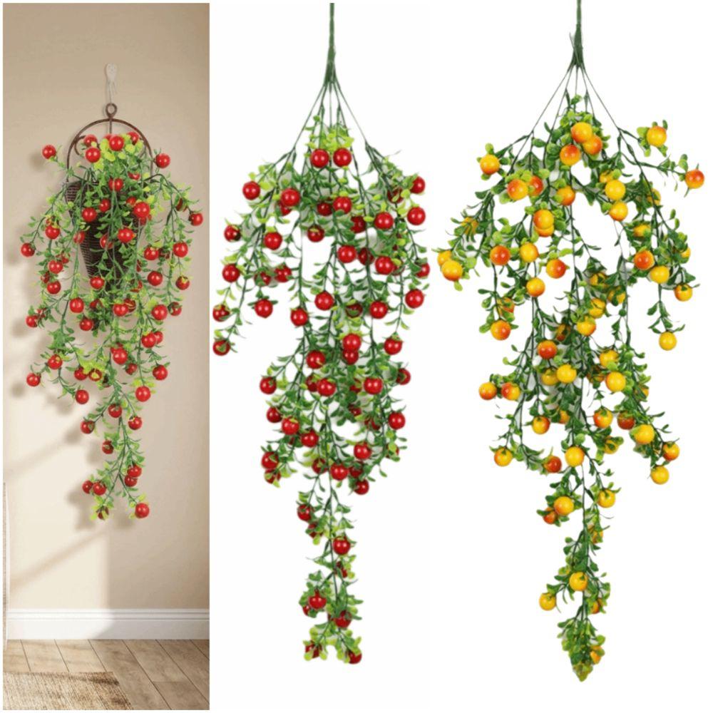 Ornament Simulationspflanze Ranke Rot Orange Frucht Hängende Girlande Hohe Qualität Pflanzenwand Geschenk