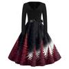 Women's Fashion V-Neck Relaxed-Fit Christmas Print Long-Sleeved Dress