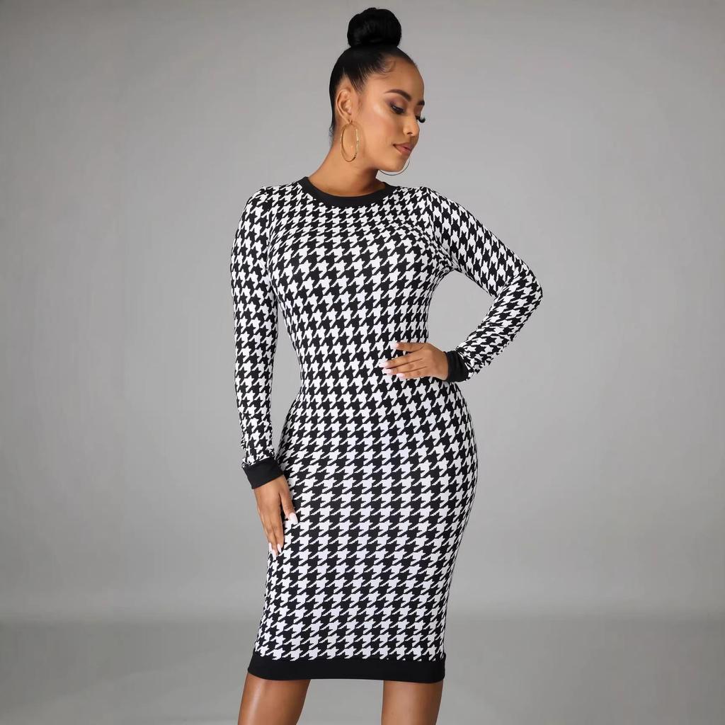 H208 European Spring/Autumn Women's Long Sleeve Irregular Print Dress