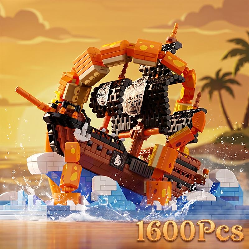 Interesting Toys Men's Kraken Attack Pirate Ship Moc Building Blocks 3D Sea Monster Boat Model Diy Bricks Construction Toy Creative Gift For Adult Boys