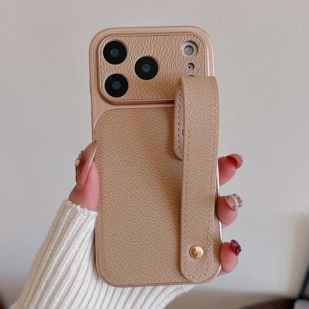 Wristband Leather Skin Hybrid Phone Case For iPhone 17 Pro Max iPhone 16 15 14 13 Pro Max with Hand Strap PC+PU Matte Anti-skid Hard Cover