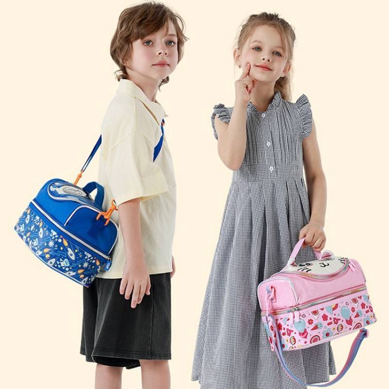 Cartoon Space Astronaut Kids Lunch Bag Insulated Oxford Material Portable For School