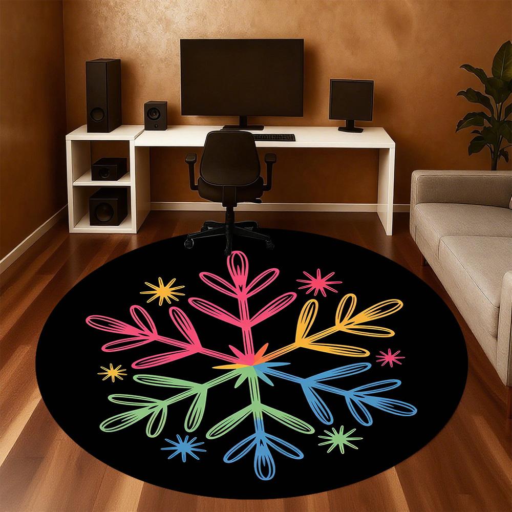1pc snowflake colorful Round Chair mat Area Rug - Non-Slip, Floor Mat for Office, Bedroom, and Indoor Decor -1002144