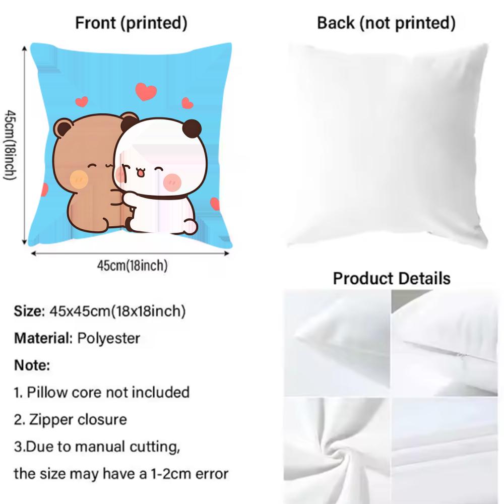P-Panda Bubu And Dudu Cushion Cover Reversible Plush Pillow Cover – For car, sofa, bedroom, perfect as a gift.
