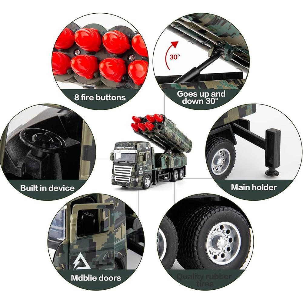 1/32 PL-180 PL-180 odpalovač raket Model vojenského vozidla se světly a zvuky Autíčko s třecím pohonem z kovové slitiny pro děti Chlapci Dívky Dospělí