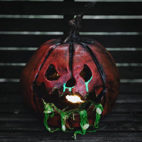 Krvavá dýně Figurka Hororová Halloweenská Dýně Socha Strašidelná Pryskyřičná Stolní Ozdoba pro Domácí Párty Dekor