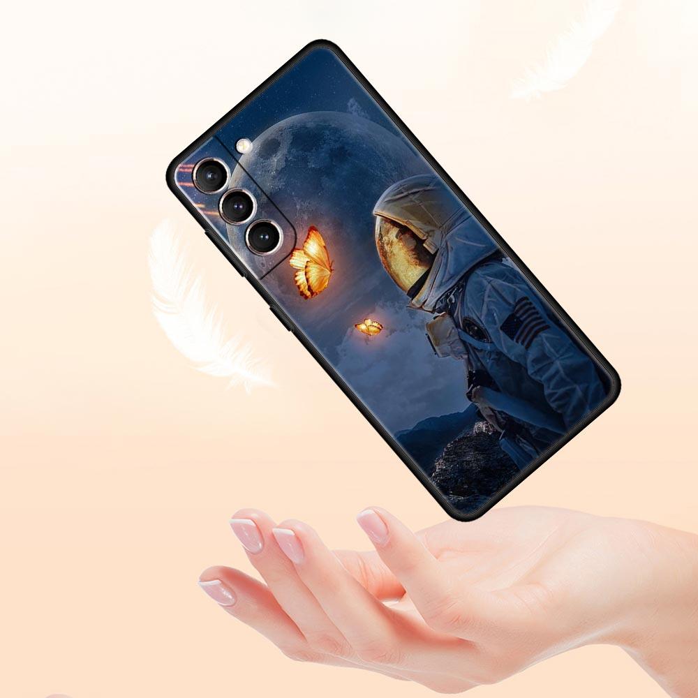 Cute Astronaut Moon Phone Case For Samsung Galaxy S23 S22 S21 S20 FE Ultra 5G S10 S10E S9 S8 Plus 10 20 Silicone Cover Bumper