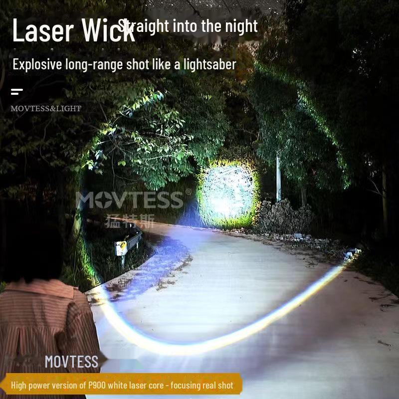 USB Rechargeable Multi-Function Outdoor Flashlight with White Laser, Side Red & Blue Warning Lights