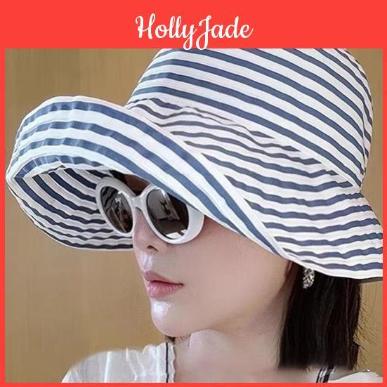 Print Fisherman Women Striped Hat Wide Brim Summer Sunscreen Hat Neck Coverage Outdoor