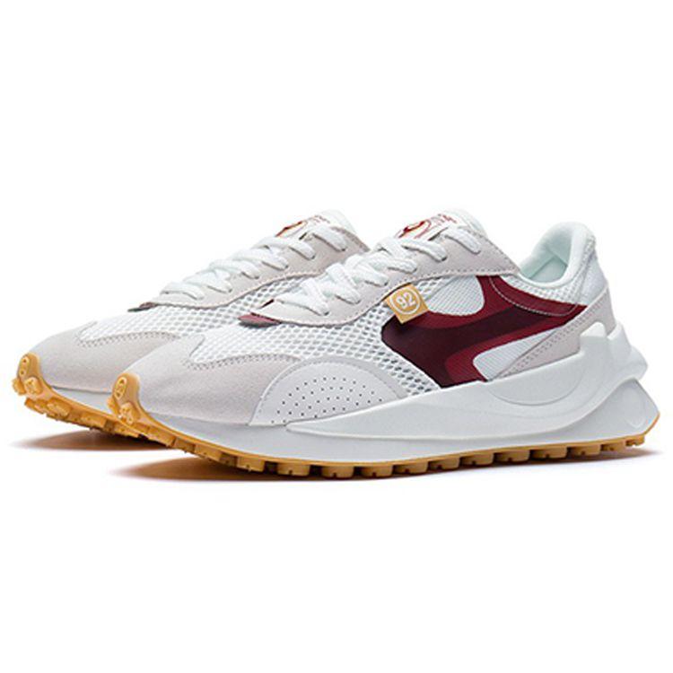 Li Ning Fangyuan Fabric Classic Shock Absorbing Breathable Low Top Sports Casual Shoes Women sneaker White Red AGCS108-5