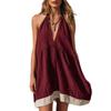 Women Neck Deep V Loose Fit Cotton Linen Dress Sleeveless Casual Beach Cover Up Tunic Summer Sundress