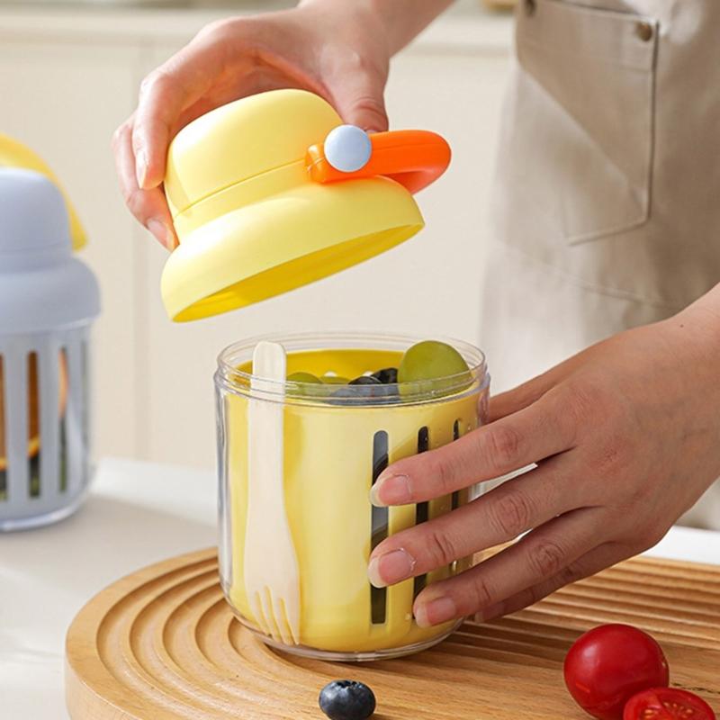 Vegetable Fruit Shaker Cup with Detachable Sauce Compartment Portable Large Capacity Breakfast Storage Container
