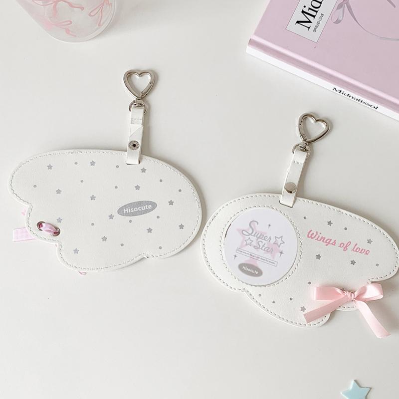 Creativity Wing Pu Leather Badge Card Holder Round Badge Protective Cover Display Pendant Mini Pain Bag Ornament Card Holder