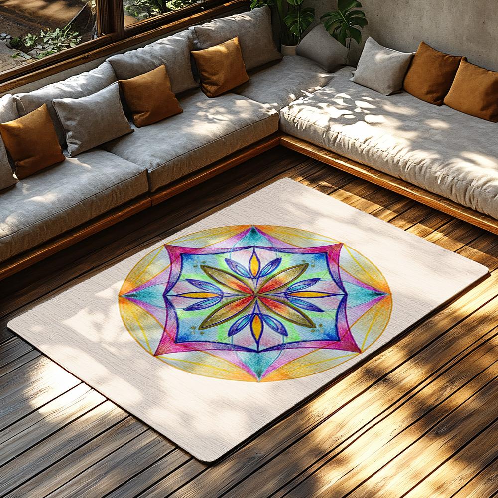 Unique Mandala Area Rug Bohemian Floor Mat Home Decor Living Room Carpet Non-Slip Washable Artistic Design Modern Abstract Patte