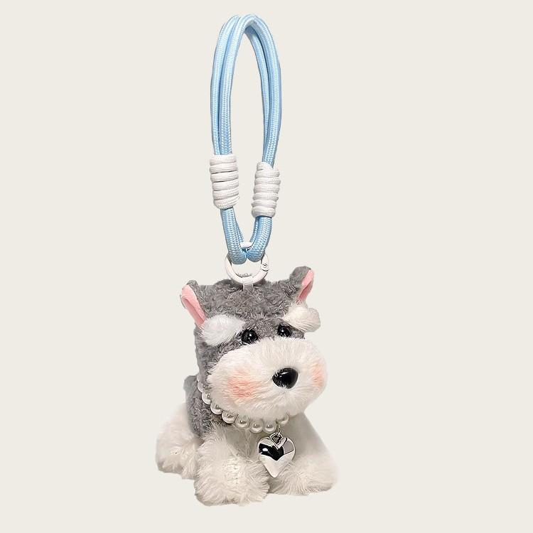 Cute Schnauzer Puppy Bag Pendant Girl Plush Doll Backpack Pendant Keychain Couple Gift