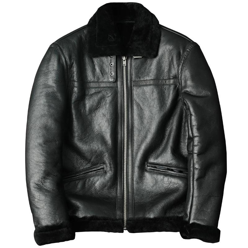 Genuine Leather Jacket Men Winter Coat with Lamb Wool Fur Lining Thickened Warm Sheepskin Outerwear